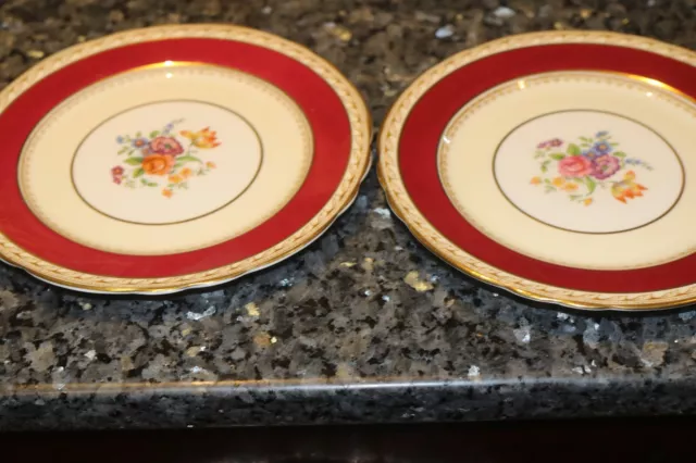 Set Of 2 Aynsley Lunch Plates 8 In. "Harrogate" #7303 Florals Gold Accents "C"