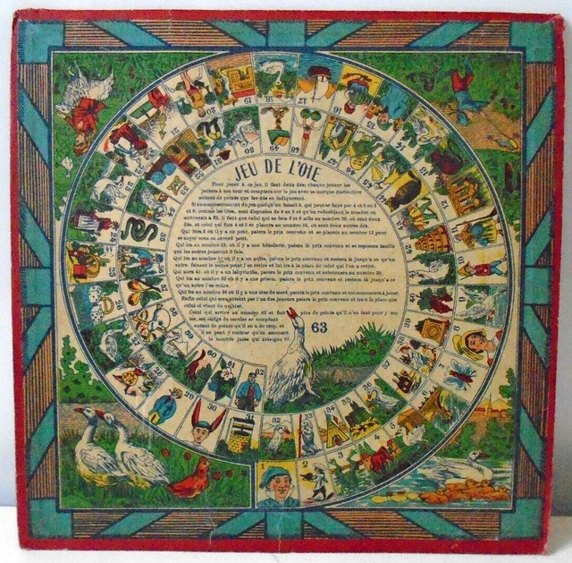 Plateau De Jeu De L'Oie Ancien - Vers 1920, En Carton - Jeu De Société Vintage Français
