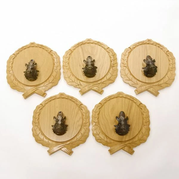 5 Pieza Keilerschilder Tallado Roble Claro Af 17,5 CM Con 5x Jabalí Kopf Grande