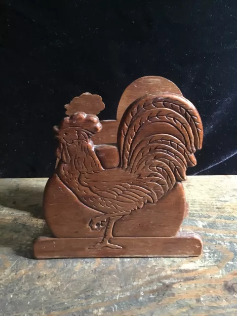 Vintage Hand Carved Wooden Chicken Folk Art Napkin ~ Mail Holder