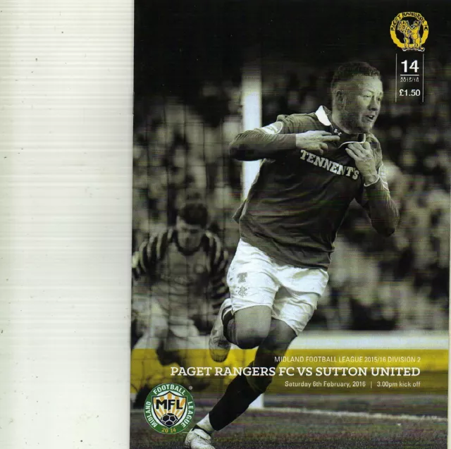 PAGET RANGERS V SUTTON UNITED 6/2/2016 midland league PROGRAMME