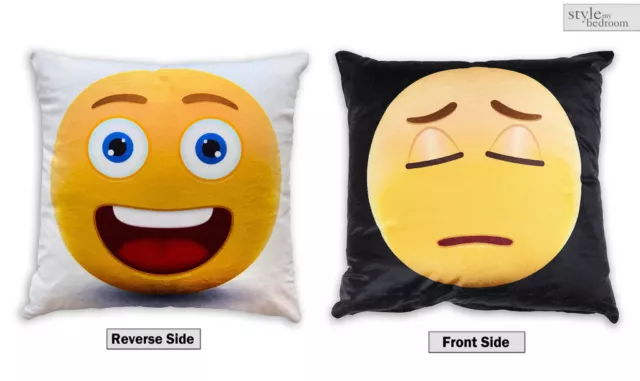 2 Costado Reversible Smiley Cara Emociones Emoji Cojín Relleno O Funda de Cojín