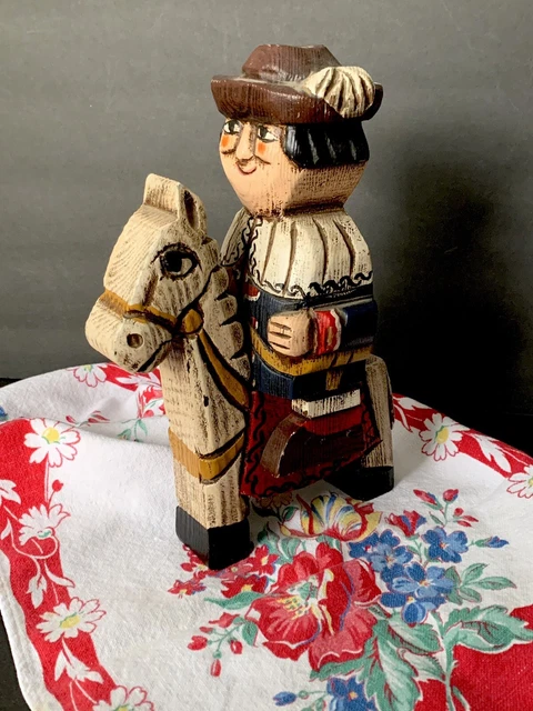 Vintage Chunky Carved Wood Horse And Rider Very 60's SO CUTE