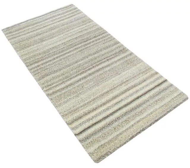 Nepal Tapis Noué à la Main Beige Gris 100% Laine Tapis D'Orient 70x138 CM N-132