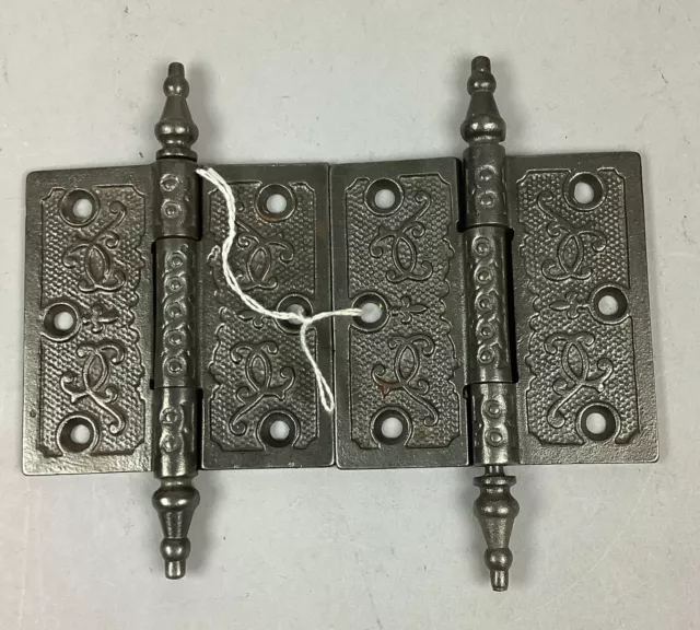 2 Antique Victorian Ornate Cast Iron 3.5x3.5” Door Hinges