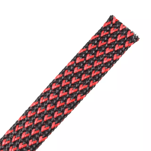 PET Expandable Cord Protector, 19.5Ft-12mm Wire Loom Cable Sleeve Black and Red