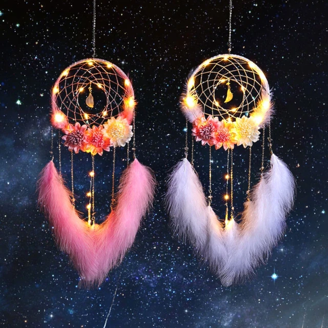 Wall Hanging Dream Catcher Pendant with Flowers Night Light  Home