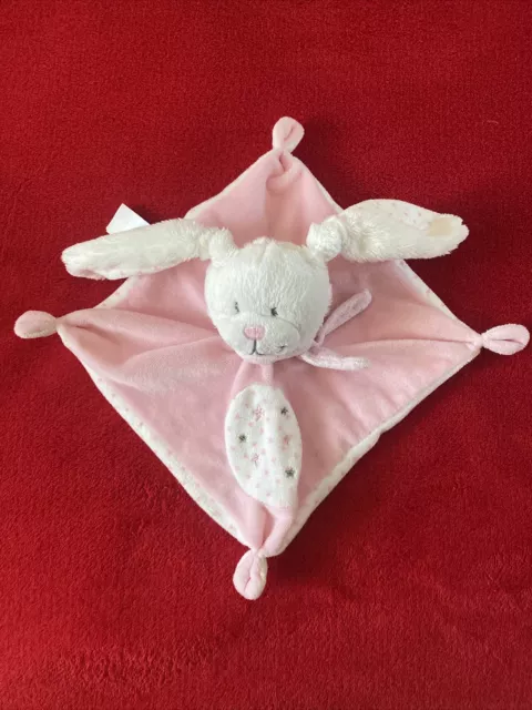 🇫🇷 Doudou Plat Lapin Blanc Écharpe Carré Rose Étoiles Gris Nouettes TEX NEUF