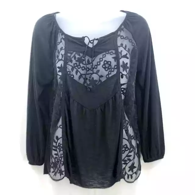 Poof Apparel Blouse Cotton & Sheer Lace Blouse