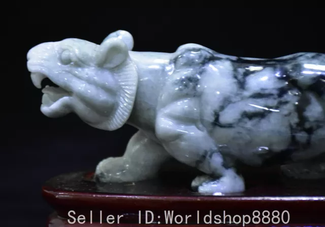 6.8" ancient Chinese emerald jade carving Fengshui 12 Zodiac Year Tiger statue 2