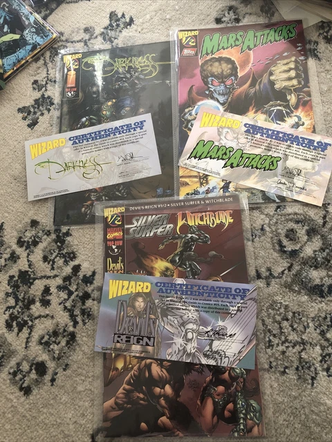 1996 COA wizard 1/2 comic book lot darkness, mars attacks, MARVEL TOP COW