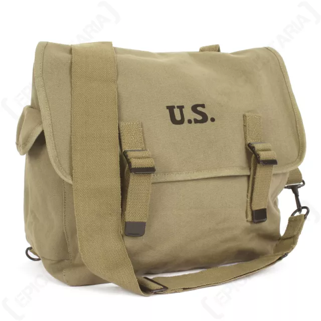 WW2 US Army Reproduction Stamped US M1936 Musette Bag and Strap - Khaki