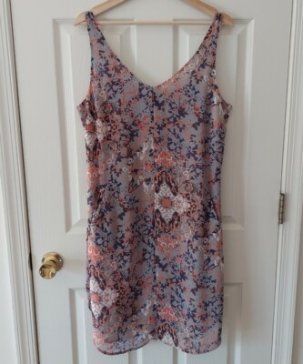 Cabi Womens Purple Orange Printed Fresco V Neck Shift Slip Dress Size Medium