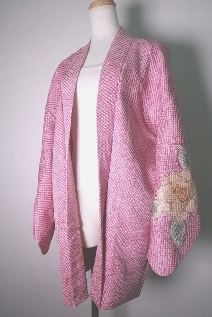 8650H3 Silk Vintage Japanese Kimono Haori Jacket Full Shibori Peony