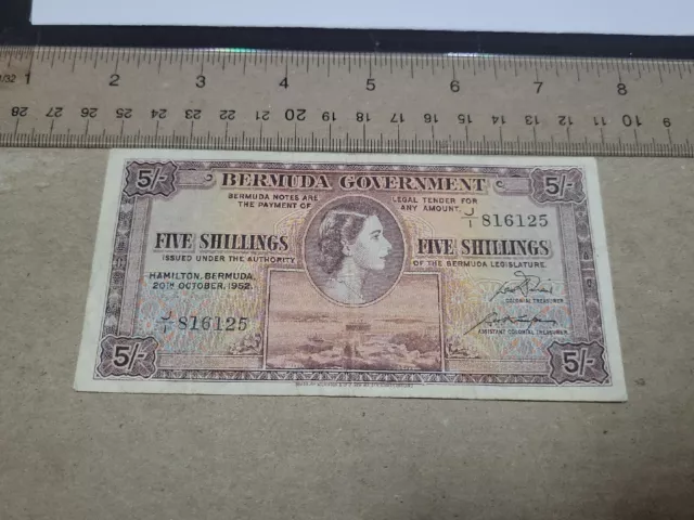 🇧🇲 Bermuda 5 shillings 20 October 1952 P-18a  P-18  VF Banknote 061523-16