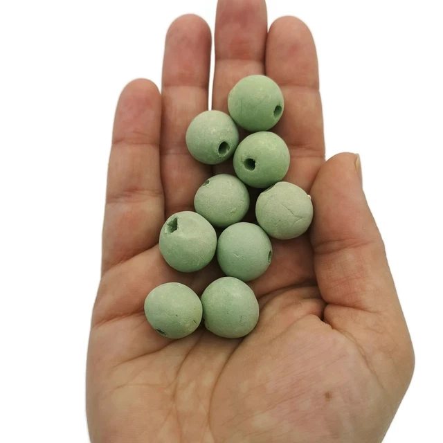 10Pc Matte Green Round Handmade Ceramic Beads For Clay Jewelry Making Or Macrame