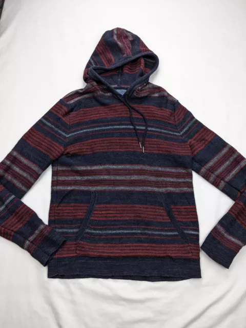 Lucky Brand True Indigo Mens S Red Blue Stripe Hoodie Drug Rug Baja Pullover