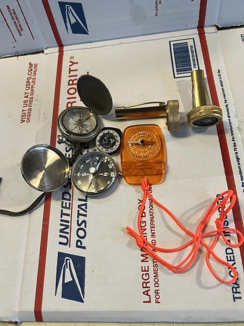 LOT of 6 VINTAGE POCKET COMPASSES MARBLES & MORE