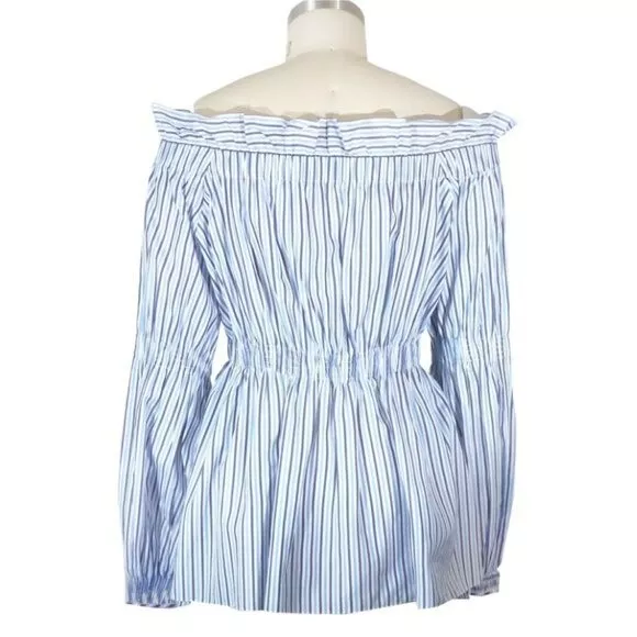 Teija Striped Off Shoulder Top Blue White 12 preppy academia Business casual 2