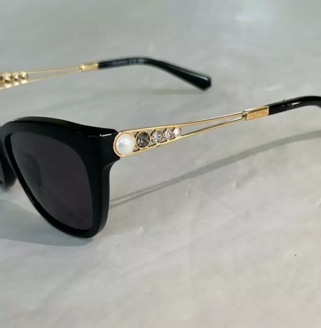 NIB Swarovski $164 BLACK Cat Eye Gradient Sunglasses PEARL & CRYSTALS Size 55