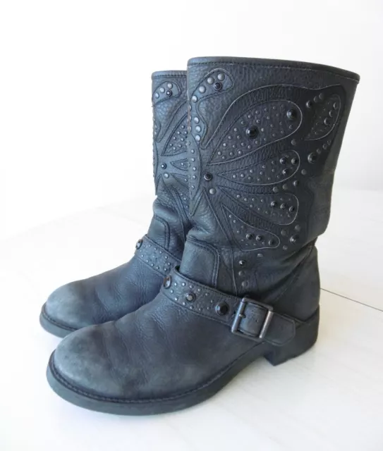 ASH Bottes Bottines Low Boots Motard Biker Embellies Cuir Noir 37