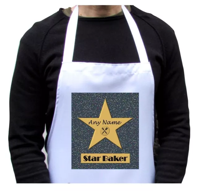 Personalised Apron Star Baker Hollywood Star Print White Adults Funny Kitchen