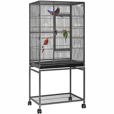 54'' Wrought Iron Large Bird Flight Cage w/ Rolling Stand Parrot Cockatiel Conur