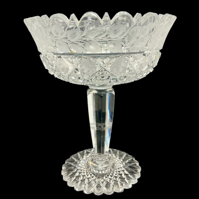Antique Large ABP Brilliant Period Cut Glass Compote Hunt Avon Pattern RARE 10"H