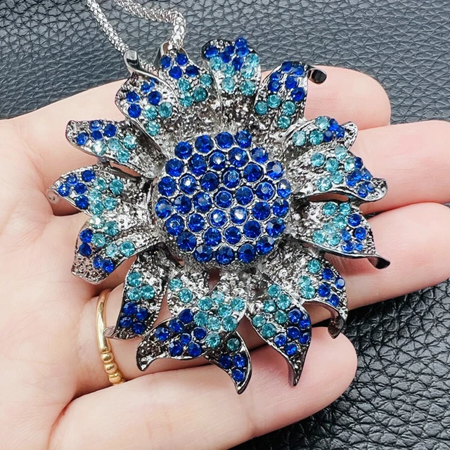 Betsey Johnson Crystal Cute Sunflower Flower Pendant Chain Necklace/Brooch Pin
