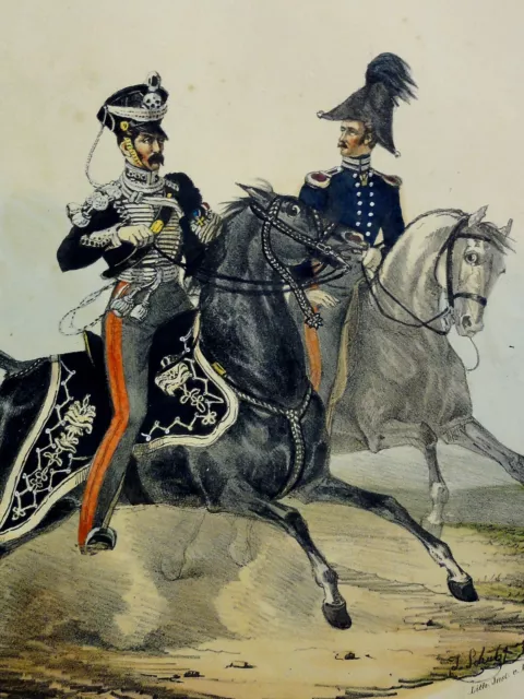 PREUSSEN HUSAREN Regiment altkolorierte Lithographie c.1830 L.Sachse & Co Berlin