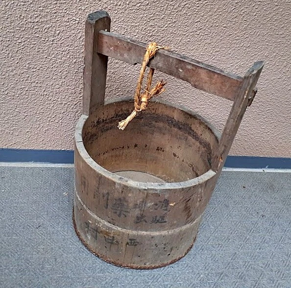 Antique Japanese Handmade Wooden Bucket Oke Vtg Large more than 100 years ago-3