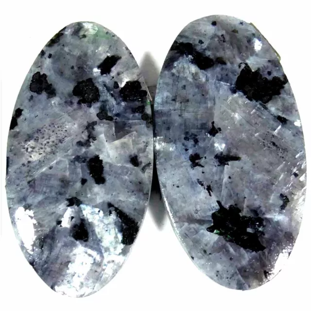 37.50Cts. 16X31X4mm 100% Natural Royal Larvikite Oval Cab Matched Pair Gemstone
