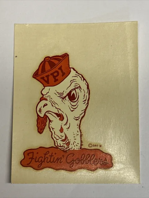 Vintage 1950s VPI Virginia Tech Fight Gobbler University Decal Hokies 2x3.5 In