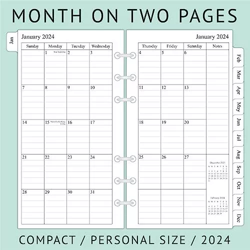 2024 Weekly & Monthly Planner Refill, 3-3/4" x 6-3/4", January 2024 - Dec