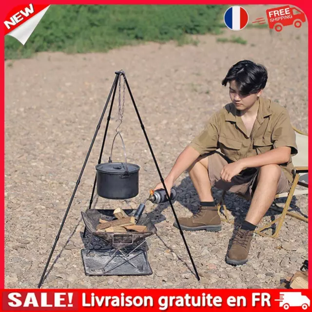 Camping Bonfire Tripod Triangle Support Portable Detachable Stand (Black Small)
