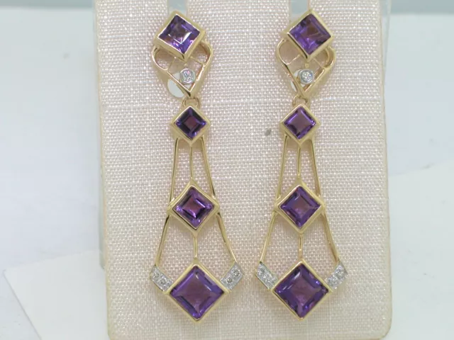 Paar Amethyst Ohrhänger 585 Gelbgold 14Kt Gold 8 Amethyste  10 Brillanten