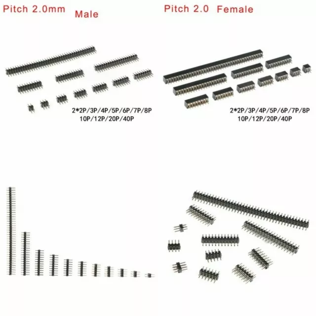 Double Row Straight Female/Male Pin Header 2x2P/3/4/5/6/7/8/10P-40P Pitch 2.0mm