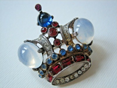 Trifari Trifari Alfred Philippe spilla corona cabochon opalescenti sterling anni '40 