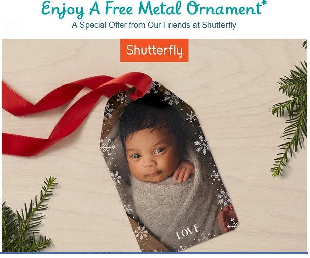 SHUTTERFLY COMPLIMENTARY METAL Ornament Coupon Code Expires 11/30/2023