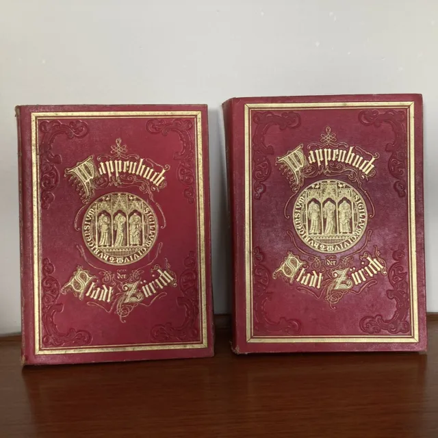 Swiss Heraldry Armorial Coat Of Arms Books “Wappenbuch Stadt Zürich” 1860 & 1865