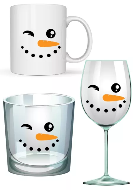 10 Snowmen Faces Vinyl Decal Stickers Wine Glass, Mugs, Cup Mirrors,Car Windows,