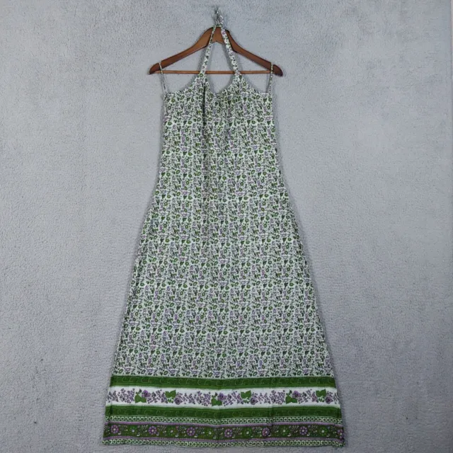 Funky People Dress Women's Large Green Floral Maxi Halter Sleeveless Vintage 90s