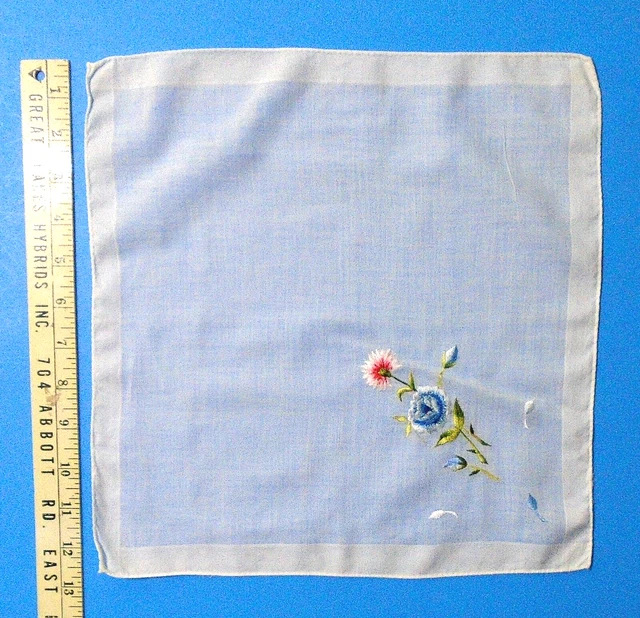 Vintage Ladies Handkerchief/Hanky #325- White w/ Embroidered Flowers