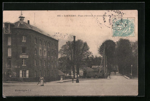 CPA Louviers, Place d´Evreux et avenue du Docteur Postel 1907