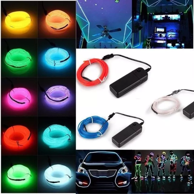 1M/2M/3M/5M Flexible LED Neon Light Glow EL Strip Dance Party Decor Battery