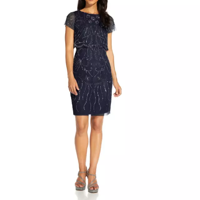 Adrianna Papell Womens   Beaded Knee-Length Cocktail and Party Dress BHFO 9738