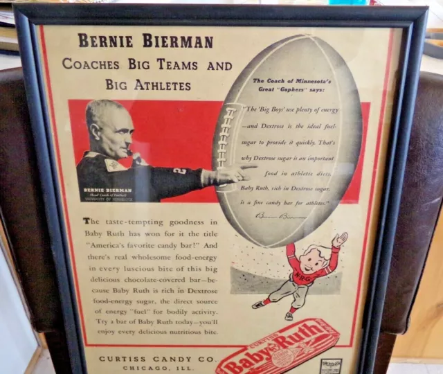 1939 Baby Ruth F/C Print Ad/ Bernie Bierman Univ. of Minnesota Head Coach