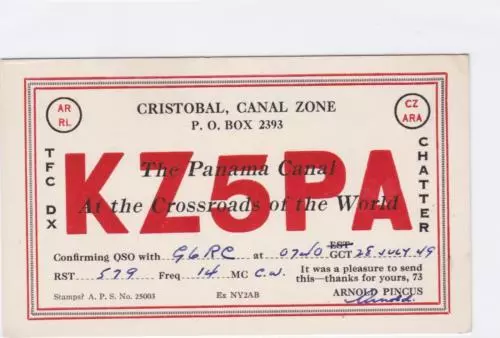 vintage qsl radio communication card canal zone  1949 ref r15328