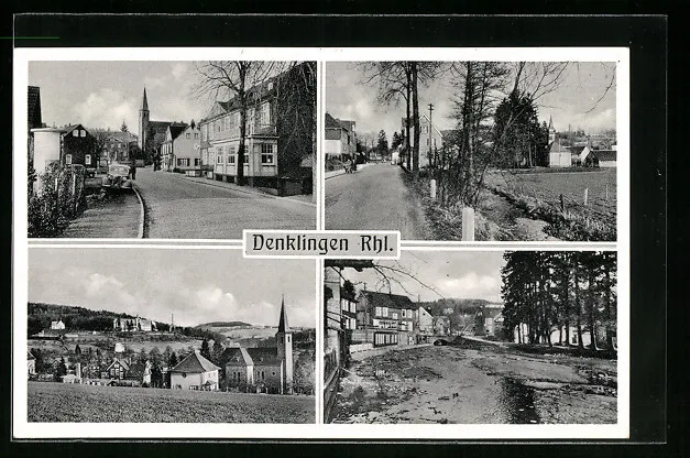 Denklingen /Rhl., Straßenpartie mit Kirche, Ortspartien, Ansichtskarte 1956