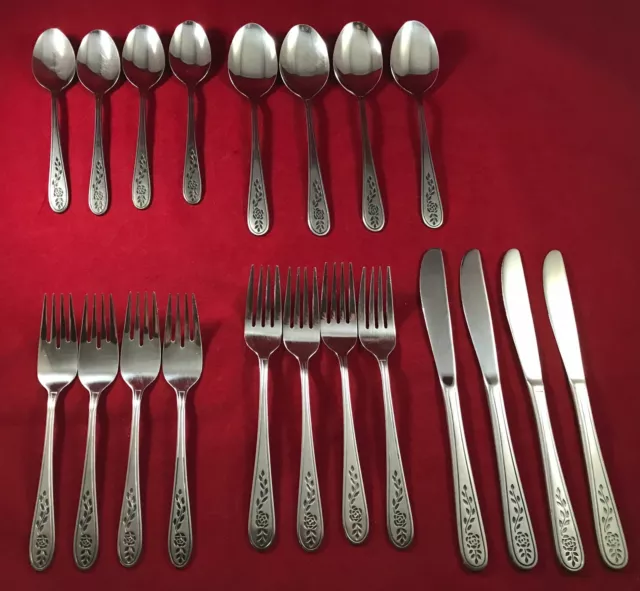 FLORAL MIST Rogers stainless flatware Korea 20 pc service for 4